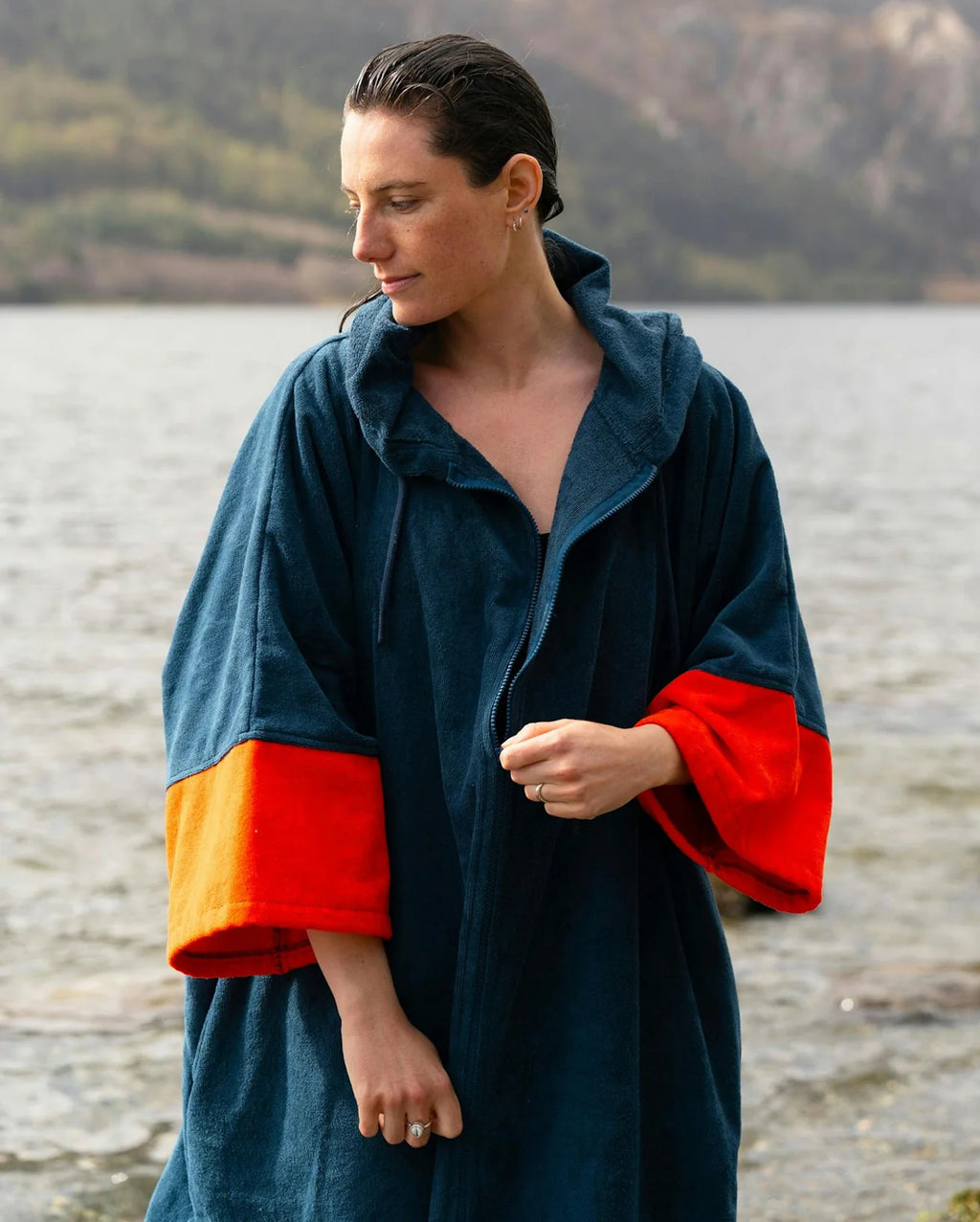 Deep Sea Blue Full-Zip Organic Towel Robe