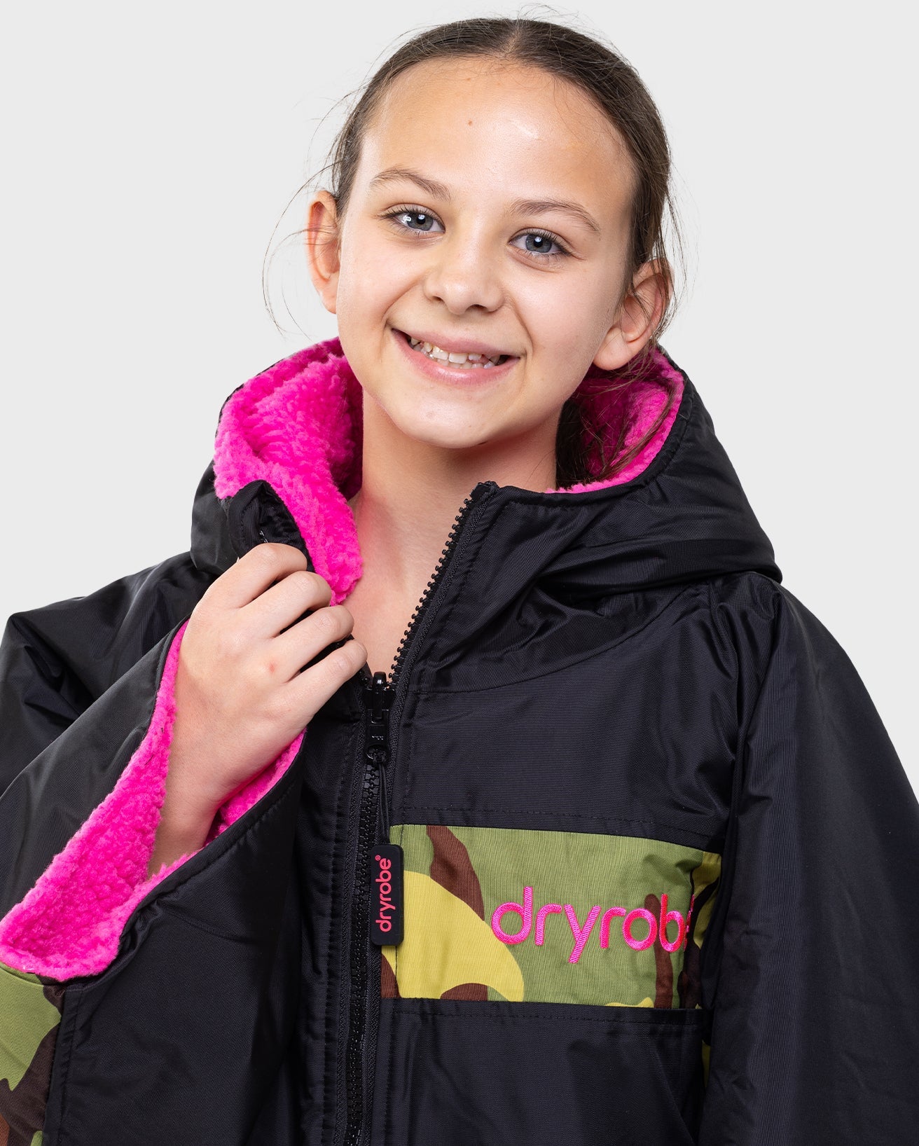 Black Camo Pink Easy-Fit Kids Advance Changing Robe - REMIX