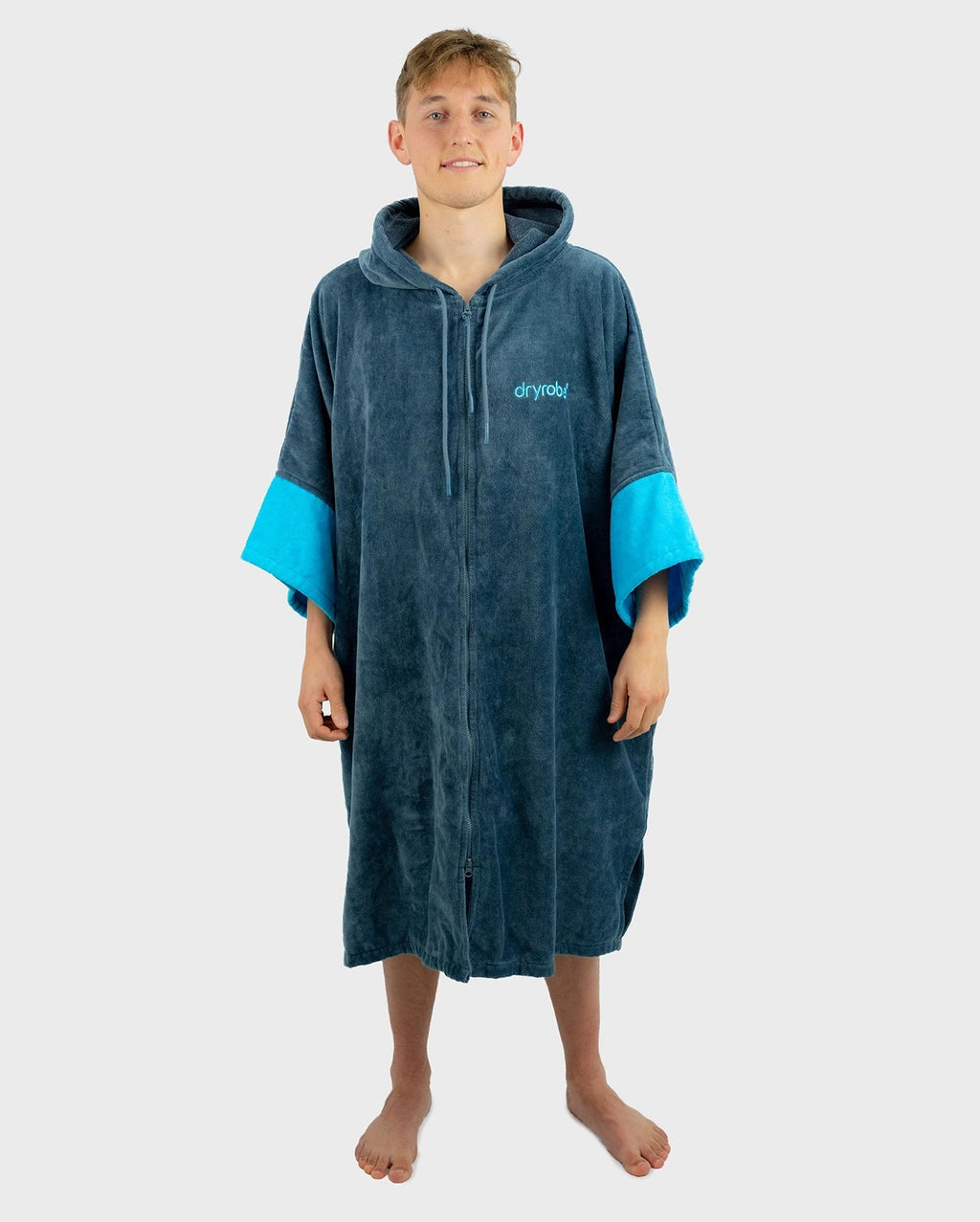 Slate Grey Blue Full-Zip Organic Towel Robe