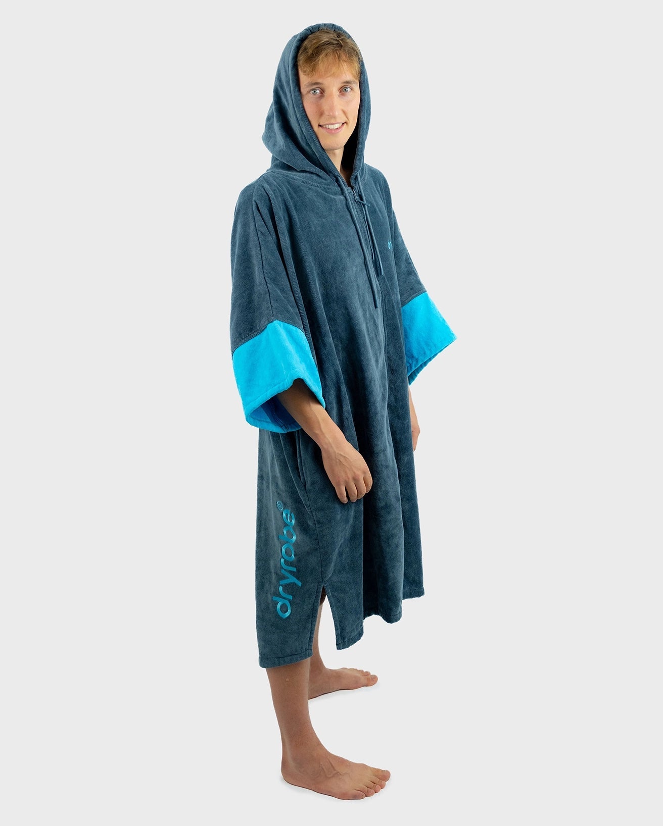 Slate Grey Blue Full-Zip Organic Towel Robe