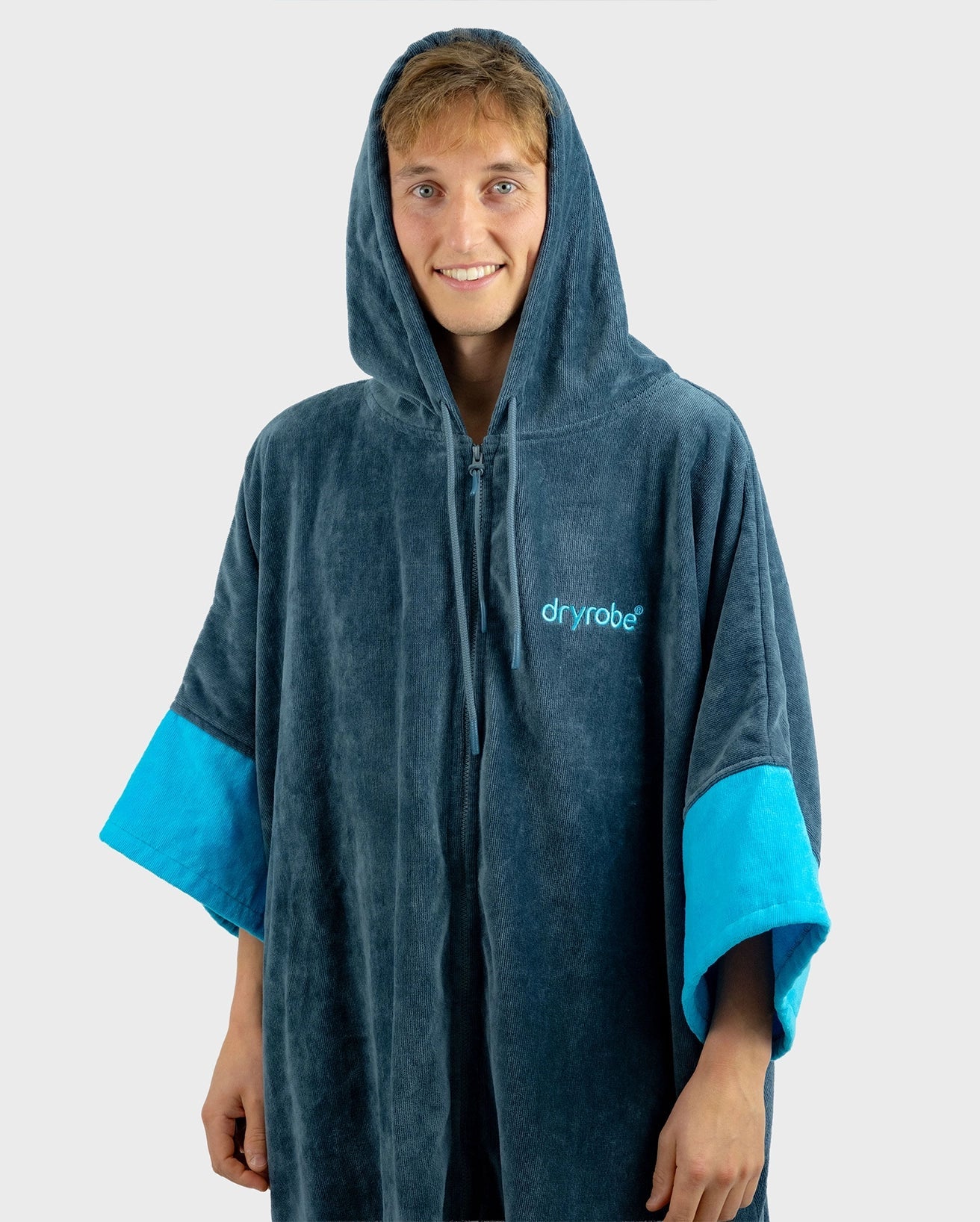 Slate Grey Blue Full-Zip Organic Towel Robe