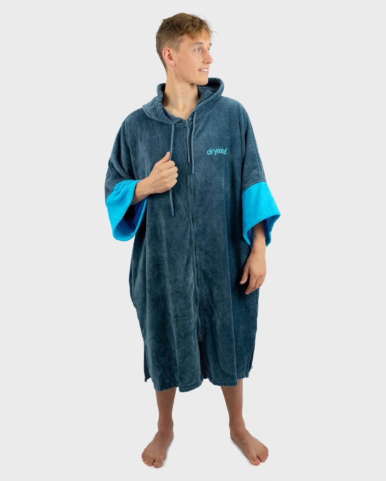 Slate Grey Blue Full-Zip Organic Towel Robe