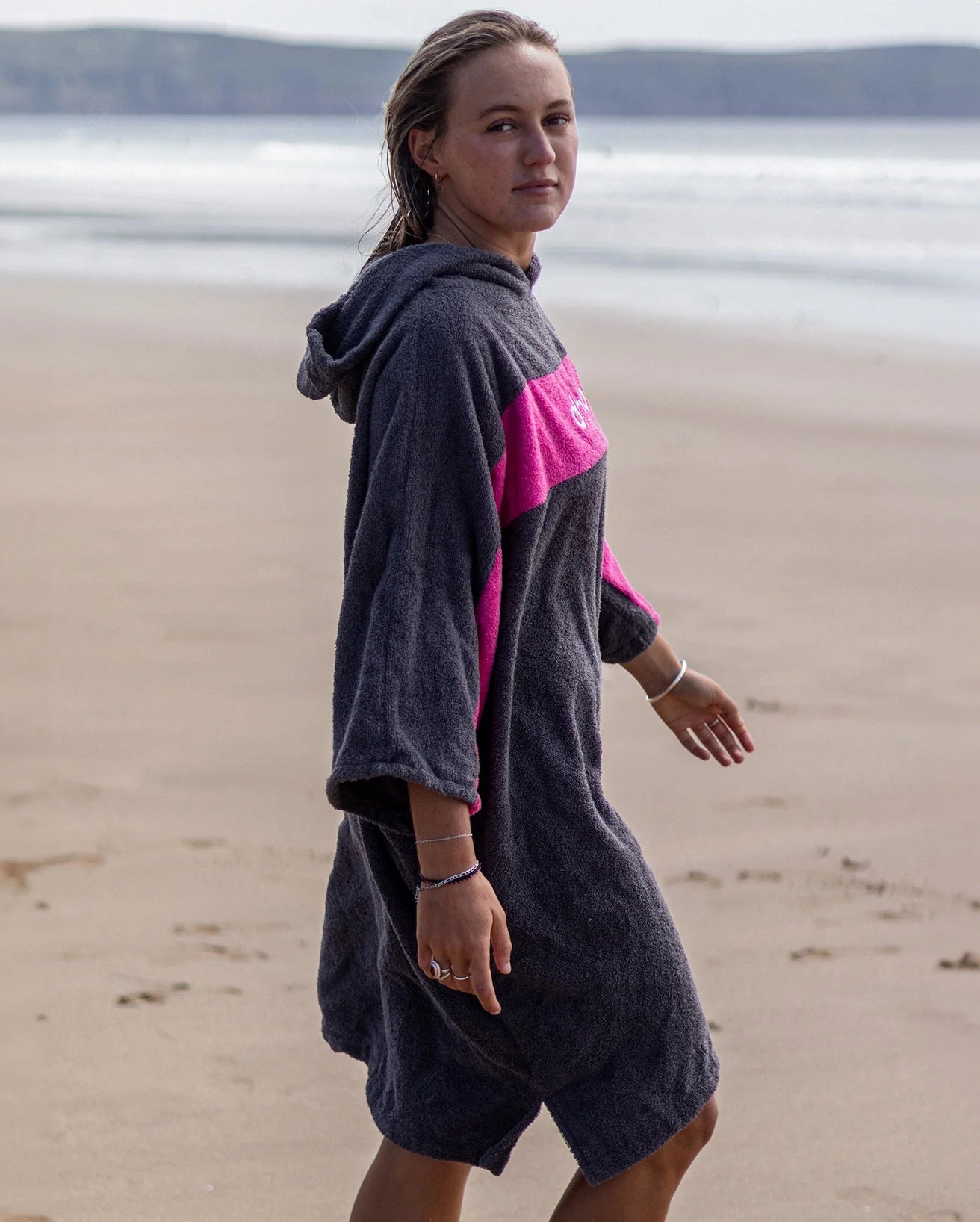 Slate Grey Pink Organic Towel Changing Robe - REMIX