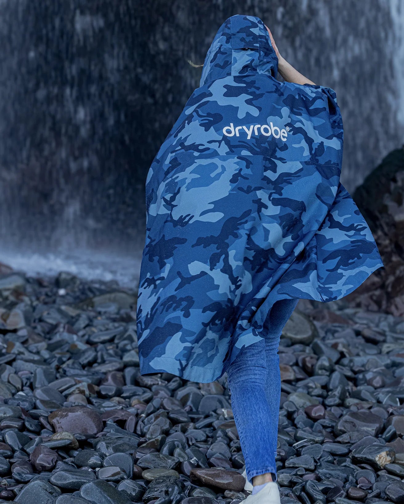 Blue Camo One Size Rainproof Poncho
