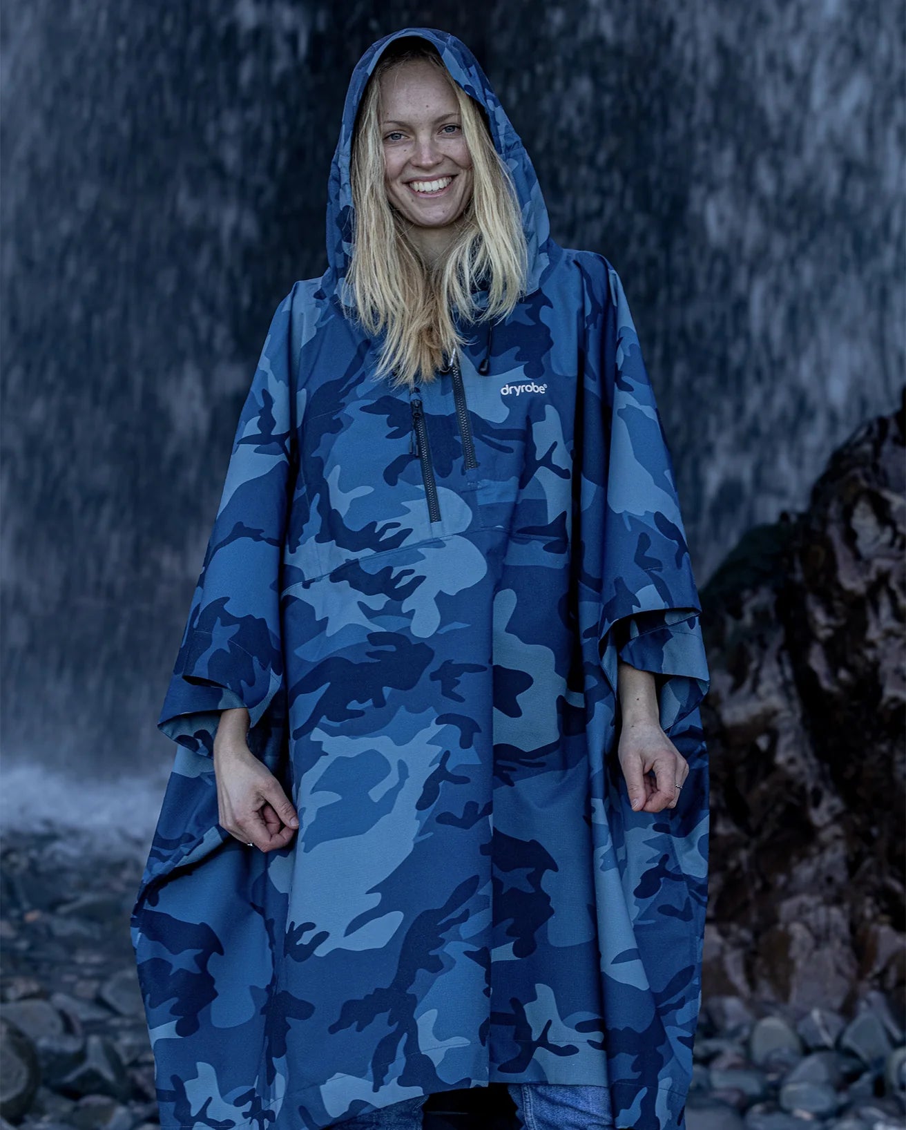 Blue Camo One Size Rainproof Poncho