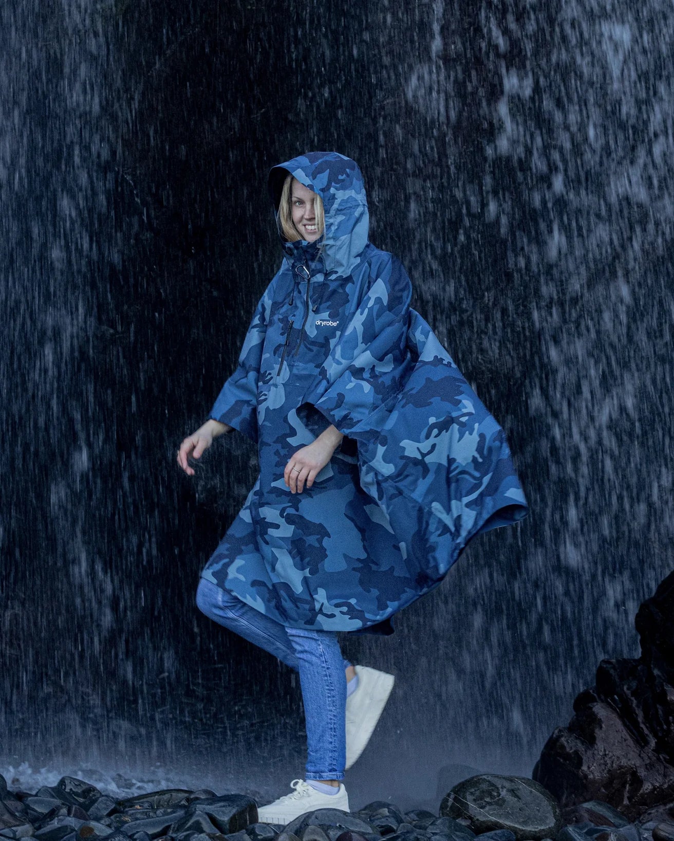 Blue Camo One Size Rainproof Poncho