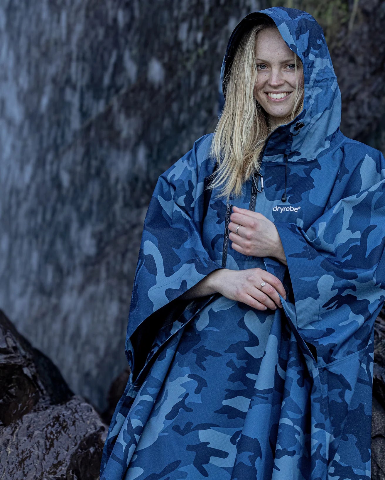 Blue Camo One Size Rainproof Poncho
