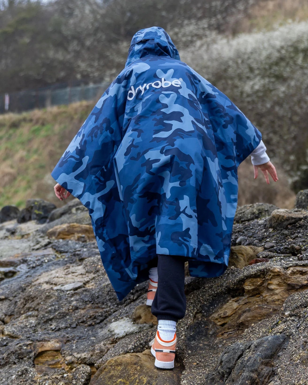 Blue Camo Rainproof Kids Poncho